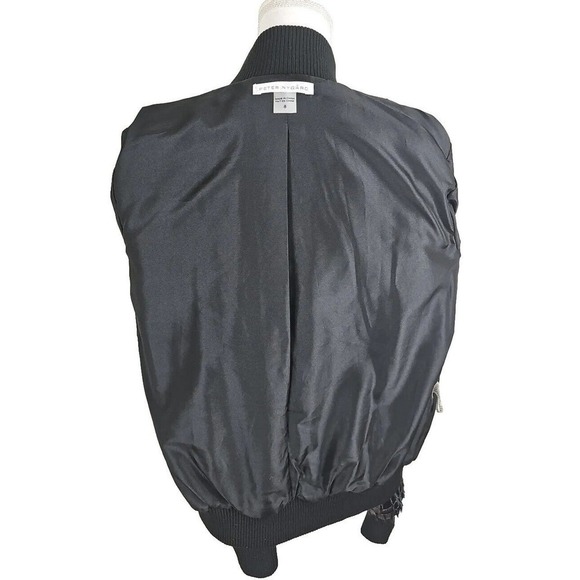 Peter Nygard ~Woman Size 8~ Black Shimmering Zip-Up Bomber Jacket Fully Lined. - Picture 12 of 12